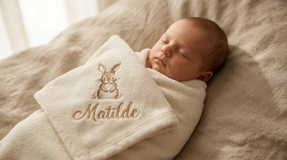Coperta personalizzata con il nome del bambino – Fiocco