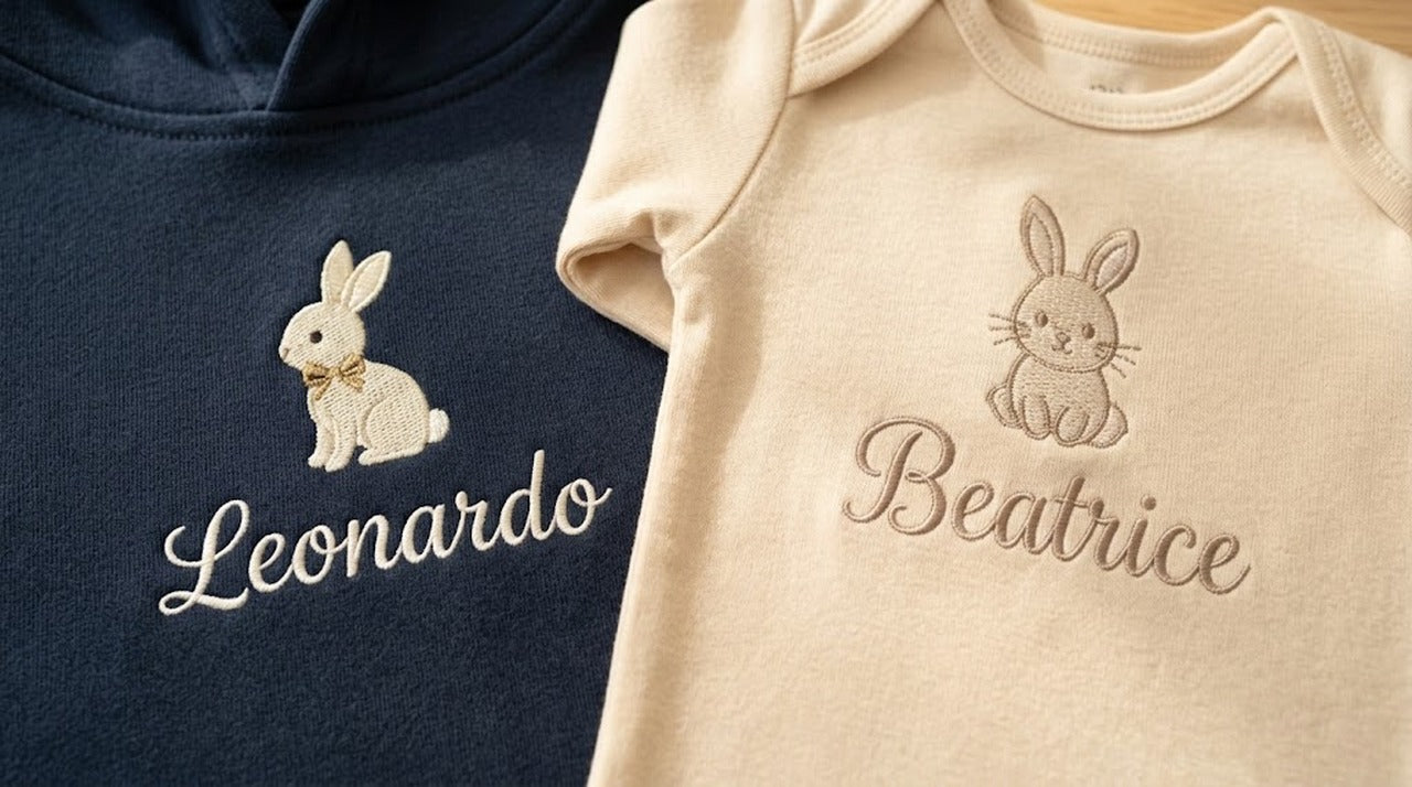 Leonardo e Beatrice, dettaglio ricami Kit Fratelli Fiocco