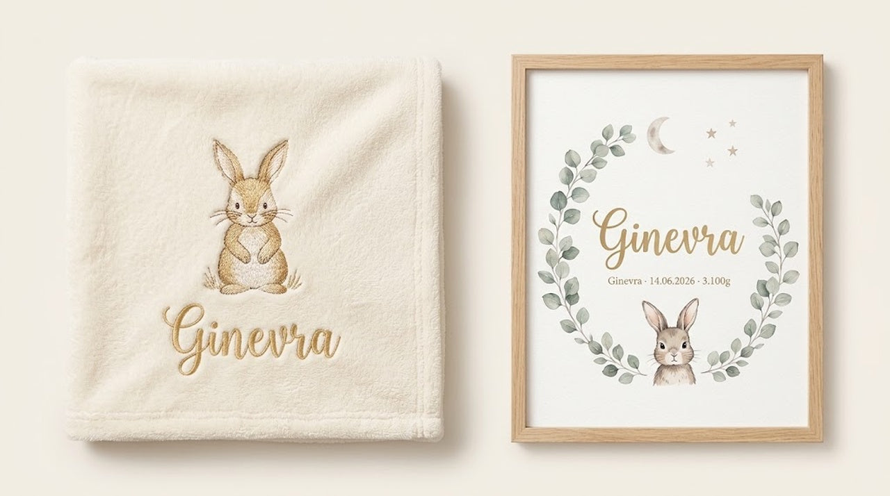 Ginevra, coperta e poster Kit Nascita Fiocco su sfondo neutro